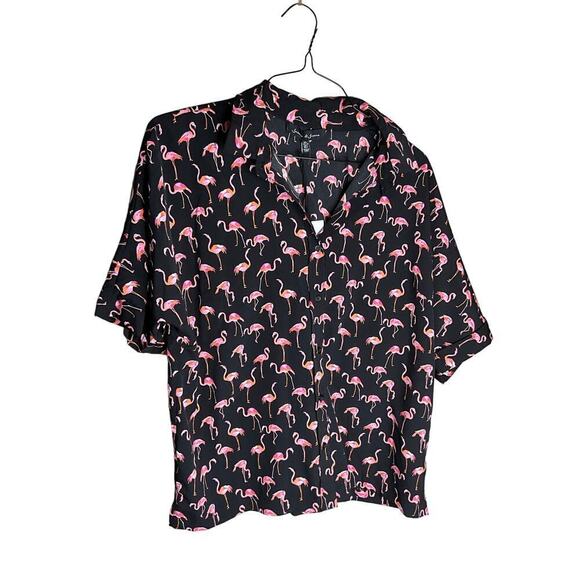 Jasmine & Juliana Tops - Jasmine & Juliana Shirt Button Up Casual Flamingo Print Black Pink Womens Large